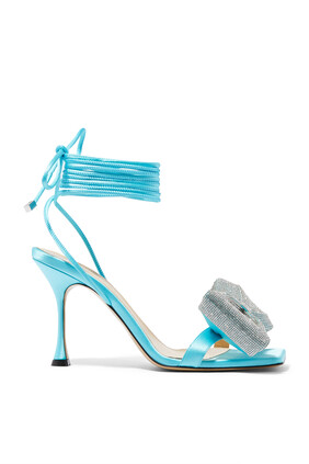 Nicole 95 Puffed Bow Satin Ankle-Tie Sandals